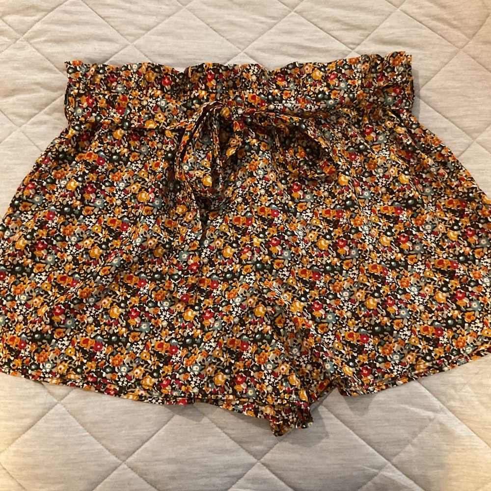 High Waist Orange and Red Floral Shorts
